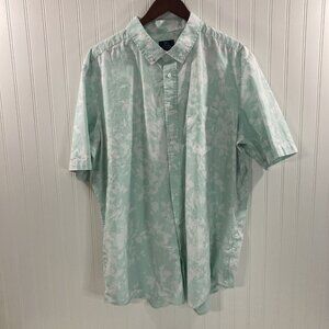 George Mens 3XL 54 - 56 Mint Green Floral Button Down Classic Fit Short Sleeves